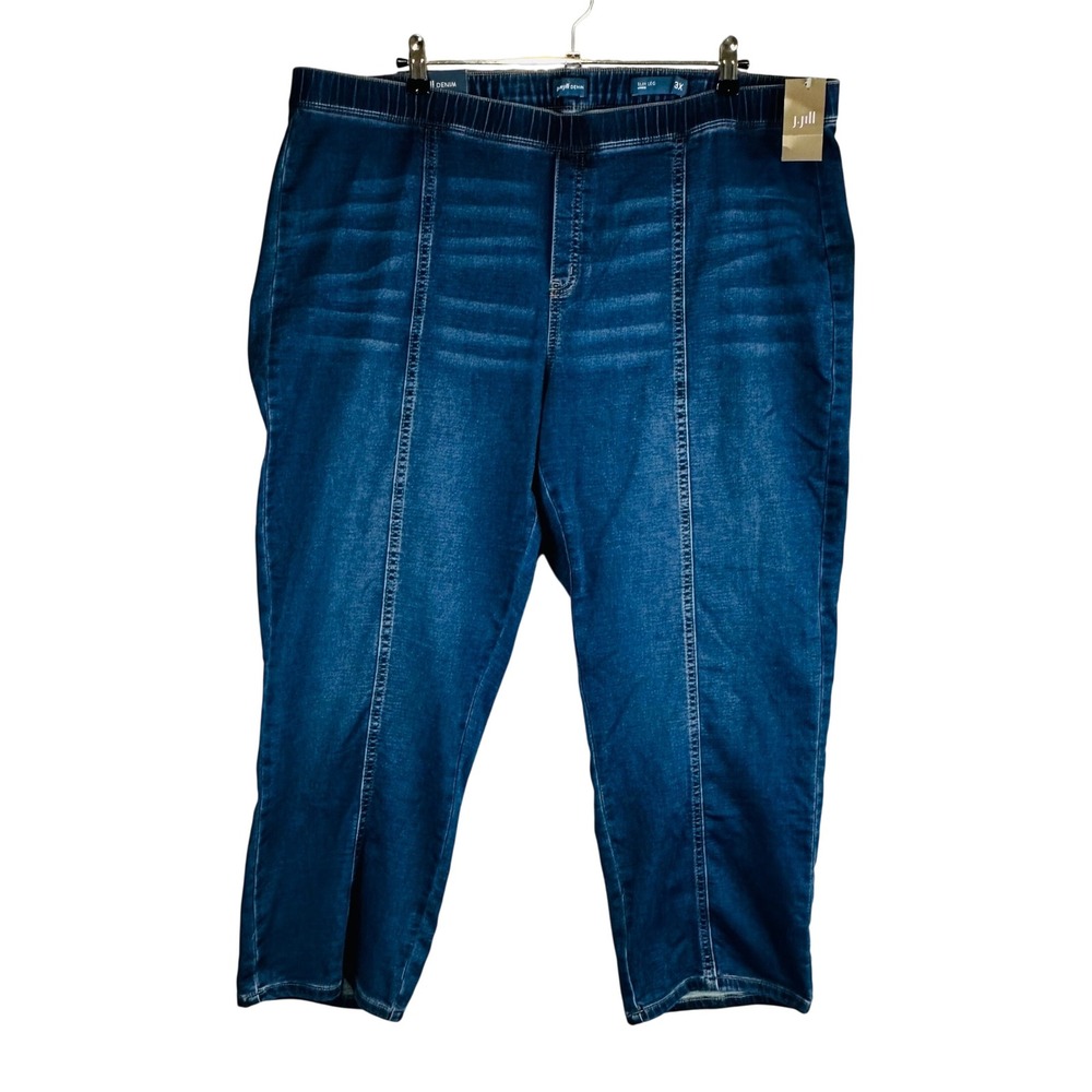 New PureJill J Jill Womans 3X Jeans Pull On Slim Leg Ankle Blue Denim Stretch